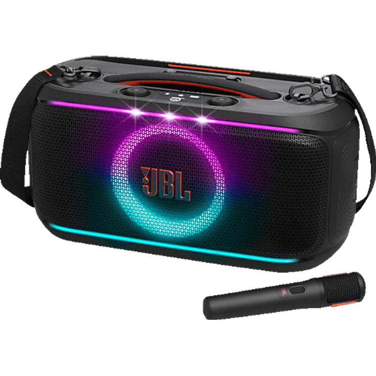 JBL PartyBox On The Go 2, Bluetooth Party Lautsprecher mit 15 Stunden Akkulaufzeit, kabellosem Mikrofon und IPX4 Spritzwasserschutz, Schwarz – Bild 1