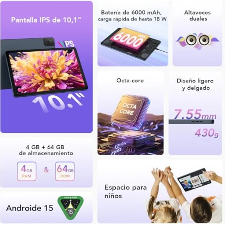 TCL Tablet Tab 10 Gen 4, 10,1 Zoll IPS-Display, 4 GB RAM + 128 GB Speicher, 6000 mAh Akku mit 18 W Schnellladung, IP54, schlankes Design – Bild 2