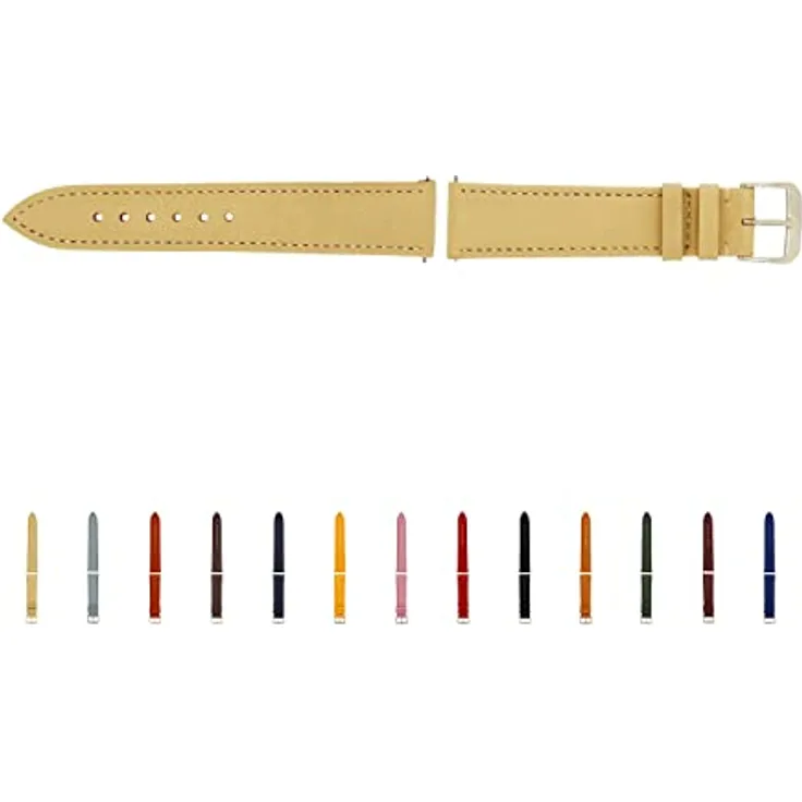 SELVA Uhrenarmband 16 mm, Leder, sandfarben mit silberner Schließe, für Smartwatches, Made in Germany