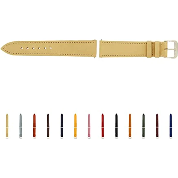 SELVA Uhrenarmband 16 mm, Leder, sandfarben mit silberner Schließe, für Smartwatches, Made in Germany – Bild 1
