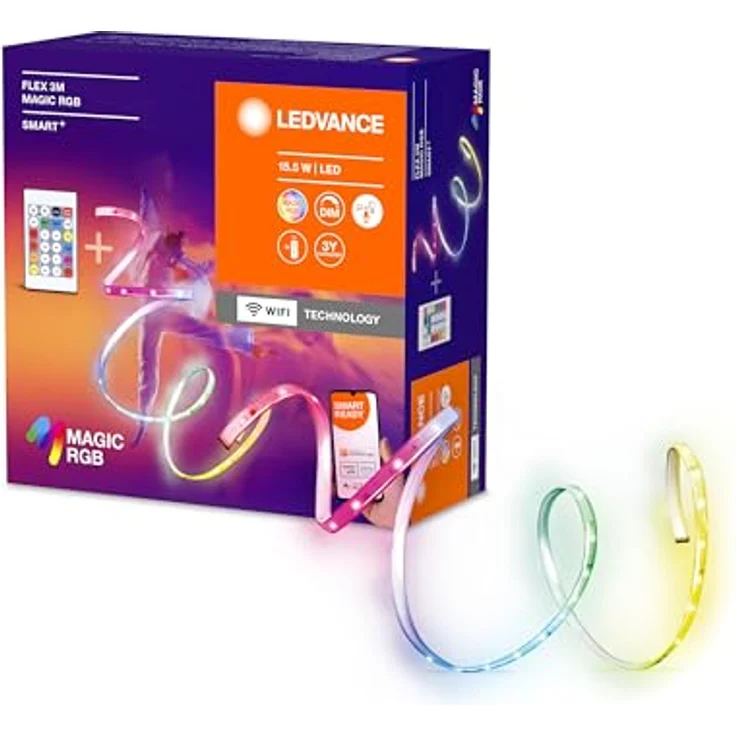 Ledvance SMART+ WIFI FLEX 3M LED-Streifen, weiß, 15W, 350lm, dimmbar, dynamisches Magic-RGB Lichteffekt, individuelle Lichtfarbenwahl, App-steuerbar, lange Lebensdauer, einfache Montage, IP20 – Bild 1