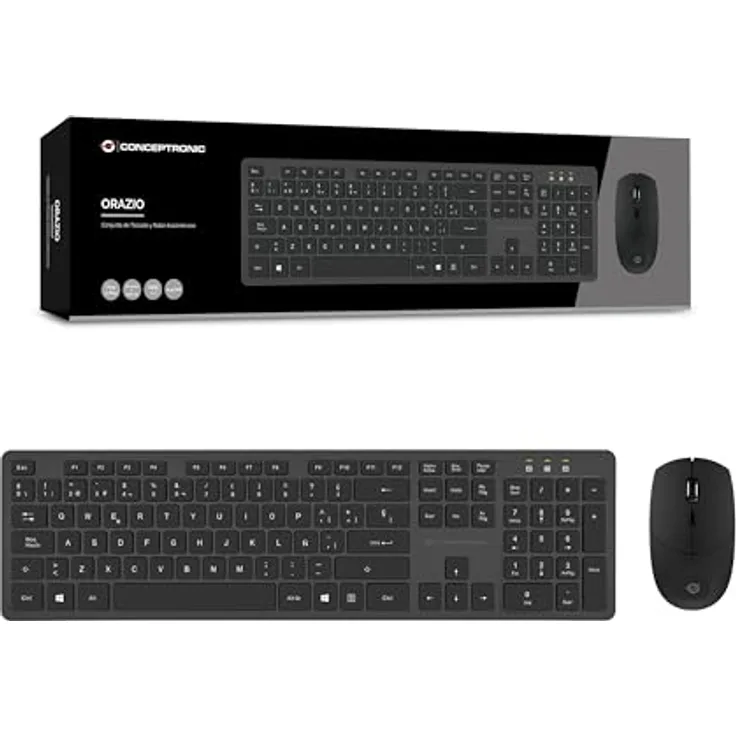 Conceptronic ORAZIO01ES Wireless Keyboard & Mouse Kit, Spanisches Layout, 2,4-GHz Nanotechnologie, 105 Tasten, Maus mit DPI-Schalter