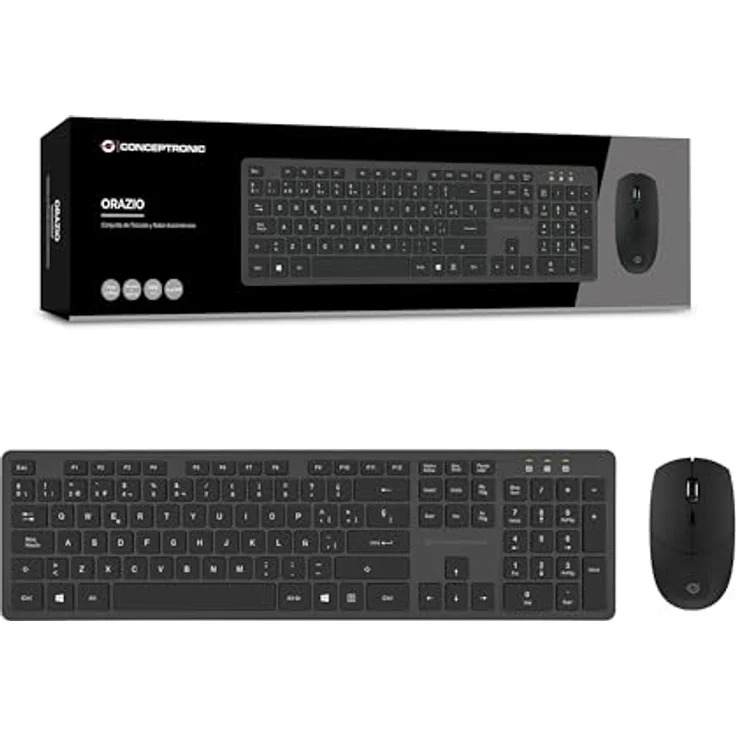 Conceptronic ORAZIO01ES Wireless Keyboard & Mouse Kit, Spanisches Layout, 2,4-GHz Nanotechnologie, 105 Tasten, Maus mit DPI-Schalter – Bild 1