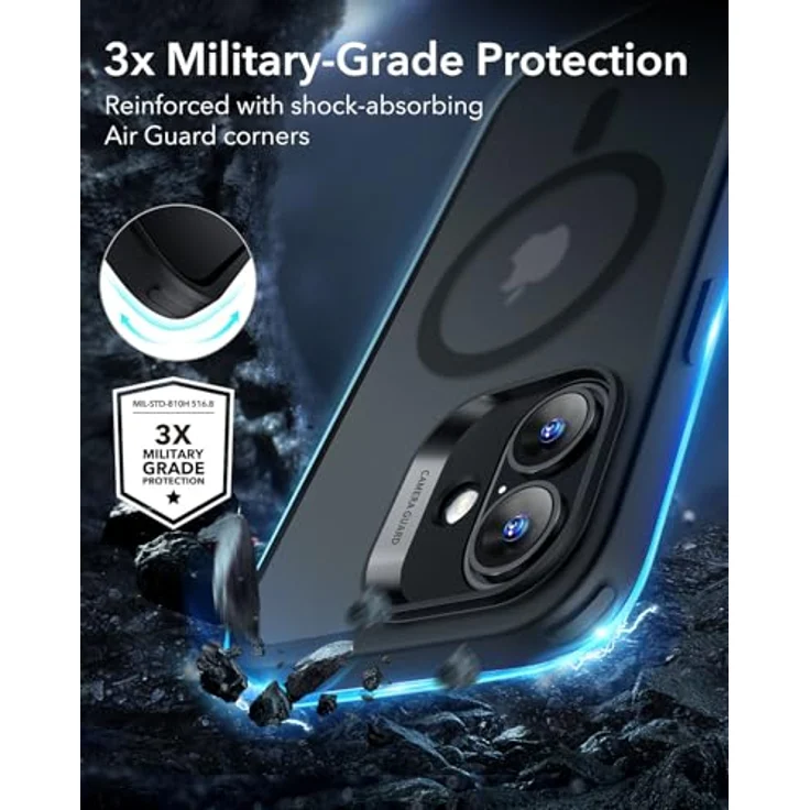 ESR iPhone 16 Hülle, MagSafe-kompatible, stoßfeste Militärnorm Schutzhülle, vergilbungsbeständig, kratzfeste Rückseite, schwarz – Bild 4