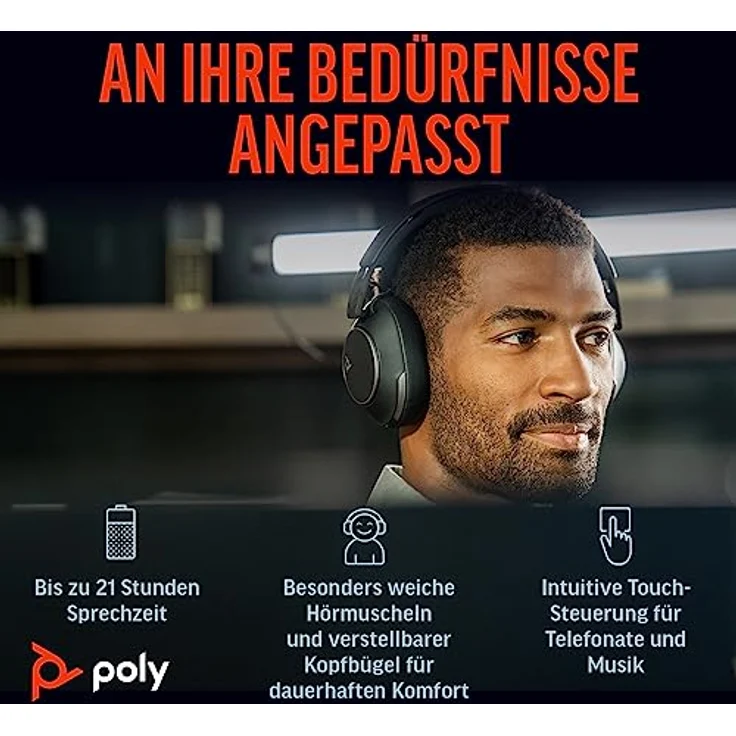 Poly Voyager Surround 80 UC-Bluetooth-Headset (Plantronics) Noise Cancelling-Mikrofone für klare Gespräche –Adaptives ANC–Funktioniert mit iPhone, Android, PC/Mac, Zoom, Microsoft Teams(zertifiziert) – Bild 5
