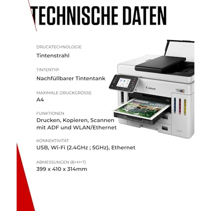 Canon MAXIFY GX 7150, 4-in-1 Tintenstrahl-Multifunktionsdrucker mit Duplexdruck, A4, 600 x 1200 DPI, Wi-Fi, schwarz – Bild 7