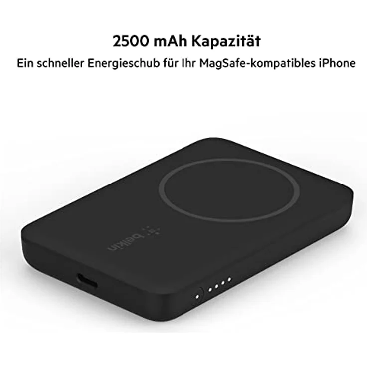 Belkin magnetische drahtlose Powerbank 2,5 K (portables Ladegerät, kompatibel mit MagSafe, für iPhone 14-Modelle, 2500 mAh, kompakte Ausführung zum Schnellladen USB-C/USB-C-Kabel enthalten) – Schwarz – Bild 4