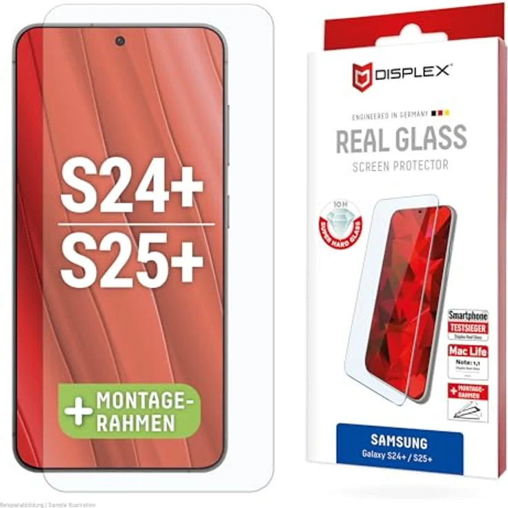 Displex Schutzglas 2D/ Clear (10H) für Samsung Galaxy S24+/S25+, Eco-Montagerahmen, Tempered Glas, kratzer-resistente Schutzfolie, hüllenfreundlich – Bild 1