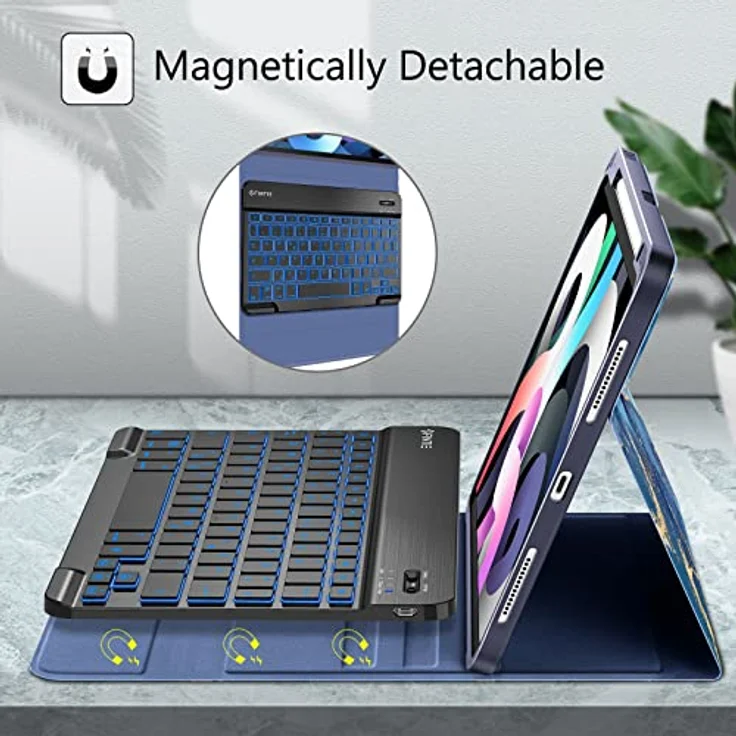 Fintie iPad Air 11" 2024/ iPad Air 5 2022/ iPad Air 4 10.9" Hülle mit abnehmbarer Tastatur - OzeanMarmor, Hintergrundbeleuchtung, Stifthalter – Bild 3