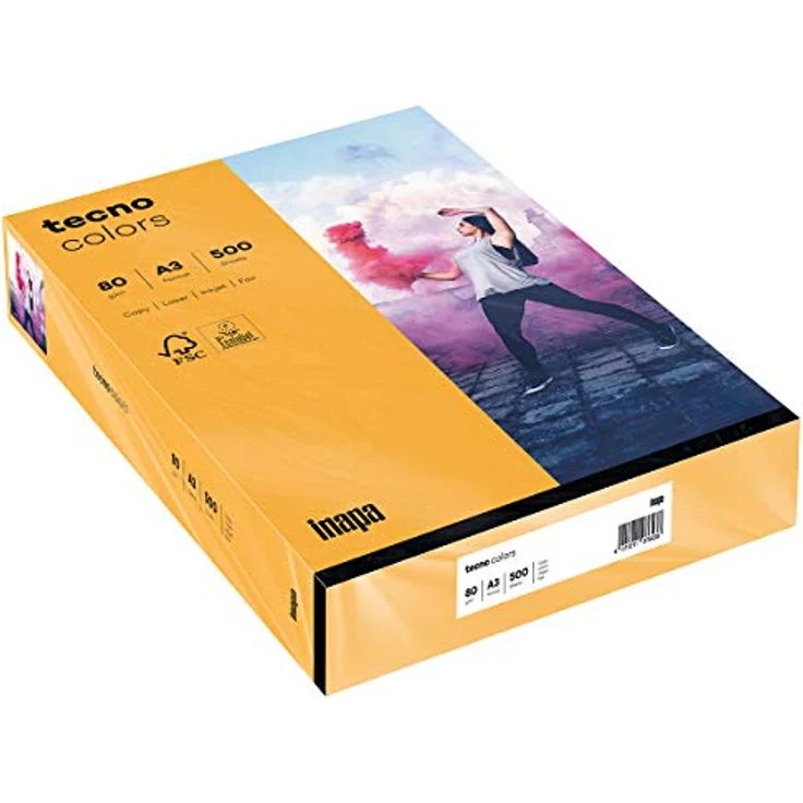 inapa farbiges Druckerpapier, buntes Papier tecno Colors: 80 g/m², A3, 500 Blatt, mittelorange, 80g / m² – Bild 1