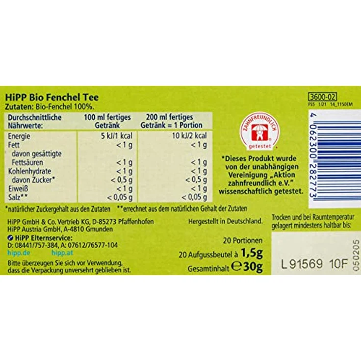 HiPP Bio-Fenchel-Tee Beutel, Zuckerfrei, Glutenfrei, 6er Pack (6 x 30 g) – Bild 2