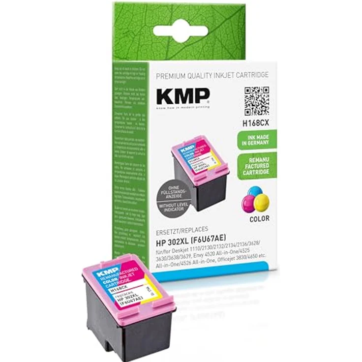 KMP Druckerkartusche für HP DeskJet 1110-2100 Series-3630 Series, Envy 4520 Series, OfficeJet 3800 Series-4650 Series 3-Farbig - Kompatibel - Tintenpatrone für 302XL - Office Druckerzubehör – Bild 2