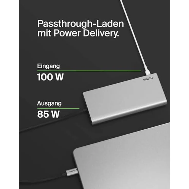 Belkin Connect Universal USB-C-8-in-1-Core-Hub für 2 Monitore, Silicon Motion-Technologie, Silber – für Chromebook, Mac- + Windows-Laptops; 100 W PD; Datentransfer mit 10 Gbit/s; 2,5-Gbit/s Ethernet – Bild 4