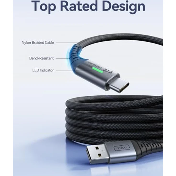 INIU USB C Kabel, [2m, 2 Stück] 3.1A Schnellladekabel mit Nylon Geflecht, USB-A auf USB-C, kompatibel mit iPhone 17/16/15 Pro Max, Samsung S25/S24 Ultra, Pixel 7, iPad Air, MacBook Air – Bild 4