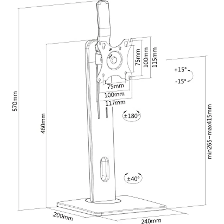 PureMounts Monitor-Halterung für einen Bildschirm, 1x VESA 75x75 bis VESA 100x100 Monitor-Aufnahme, stufenlos Höhenverstellbar, neigbar, schwenkbar, drehbar, schwarz, PM-OFFICE-ST-01, für 1 Monitor – Bild 4