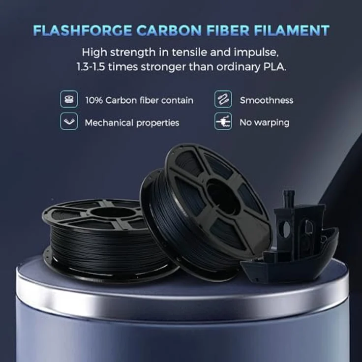 FLASHFORGE Kohlefaser PLA Filament 1.75mm, Kohlefaserverstärkt, 1KG, hohe Festigkeit & Abriebfestigkeit, schwarz – Bild 2