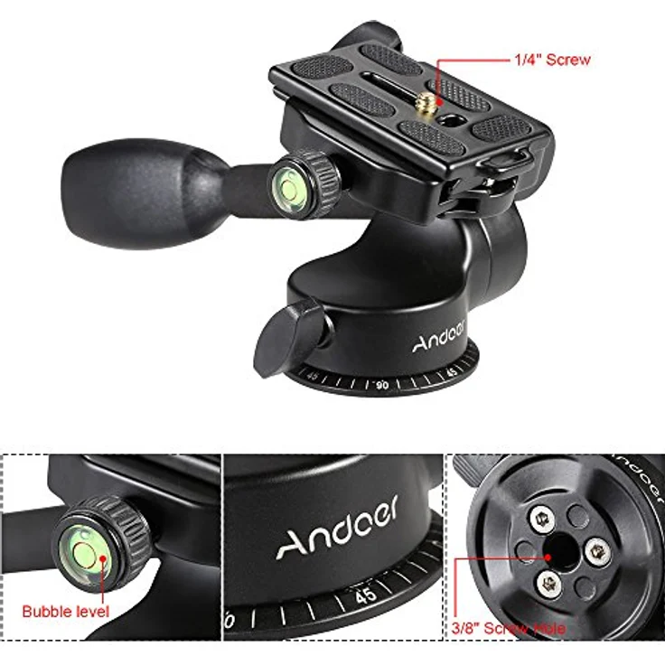 Andoer QZSD Q08 Video Stativ Kugelkopf 3-Wege Fluid Head Kipphebel mit Schnellwechselplatte für DSLR Kamera-Stativ Einbeinstativ – Bild 8