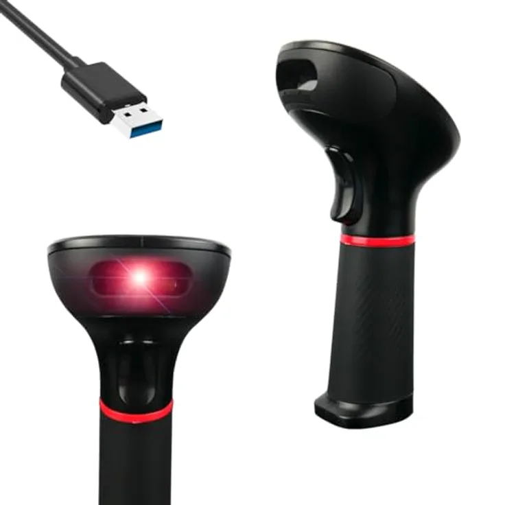 Barcodescanner mit Kabel, Ideal für Autopapiere und Fahrzeugscheine, Barcode-Lesegerät mit manuellem und Automatikmodus, Barcodescanner für QR-und 2D-Codes, Inklusive Ständer, HDWR HD-SL36A