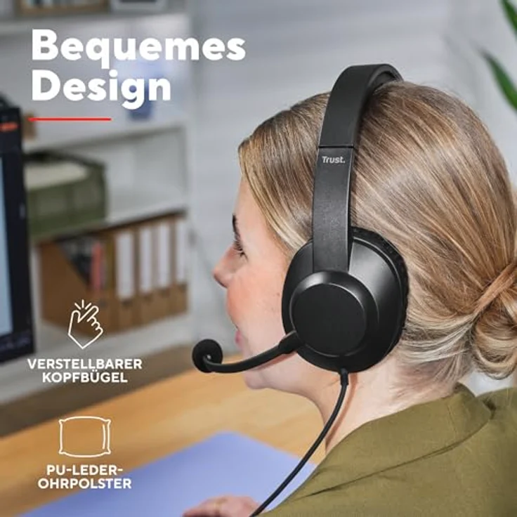 Trust Ayda Max PC Headset Over-Ear, Mikrofon 3.5mm, 1,80 m Kabel, verstellbarer Kopfbügel, 85% Recyclingkunststoff, schwarz – Bild 3
