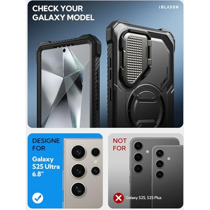 i-Blason Armorbox für Samsung Galaxy S25 Ultra Hülle Magsafe mit Kameraschutz Bumper Case 360 Grad Handyhülle Robust Schutzhülle mit Displayschutz und Ständer für Galaxy S25 Ultra 2025 (Schwarz) – Bild 2