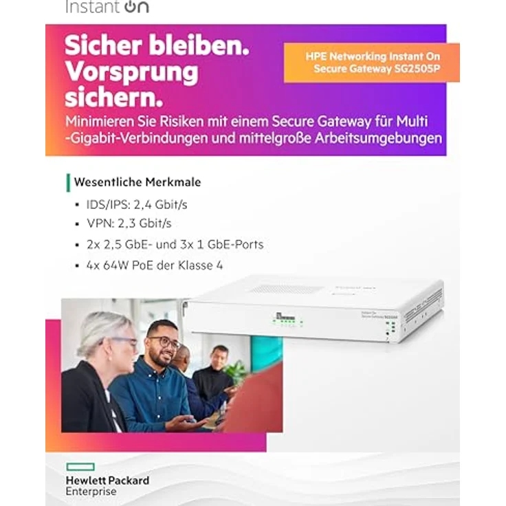 HPE Networking Instant On Secure Gateway SG2505P, 5-Port 2,5G Smart-Managed Gateway mit PoE, 2x 2,5G Base-T, 3x 1G Base-T, 64W PoE Klasse 4, EU-Kabel – Bild 3