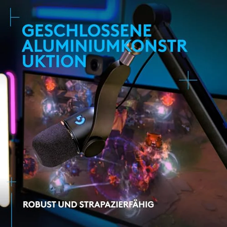 Logitech G Yeticaster GX Dynamic Supercardioid Gaming-Mikrofon mit Schwenkarm, RGB-Beleuchtung und LIGHTSYNC, USB-Mikrofon im Broadcast-Stil für PC und Mac, für Aufnahmen und Streaming - Schwarz – Bild 5