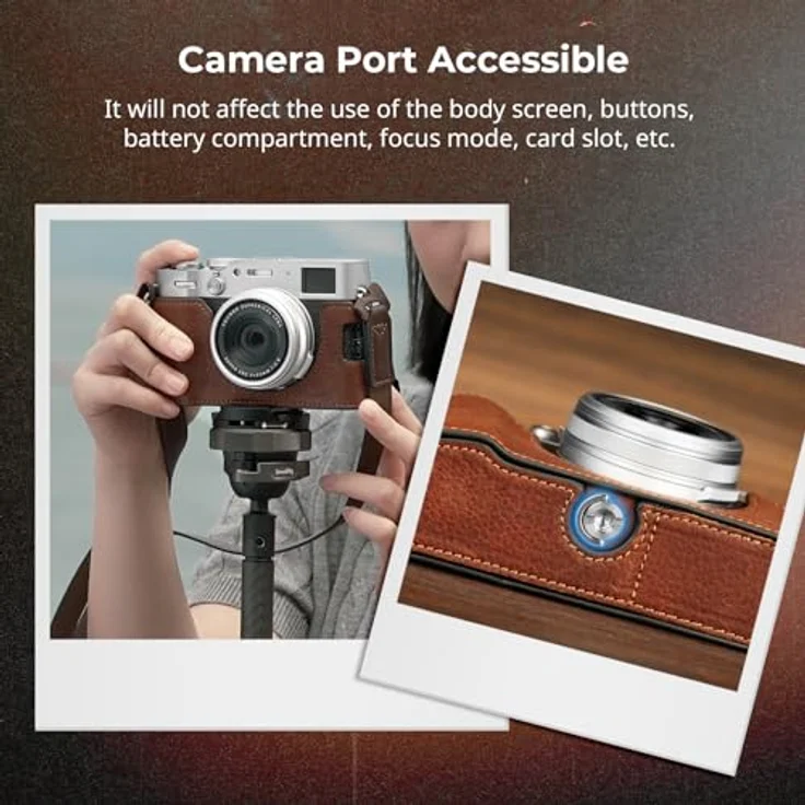 SMALLRIG Half Leather Case Kit X100VI Halbledertasche Set mit Schultergurt, Retro-Stil aus Leder, Aluminiumrahmen, für FUJIFILM X100VI (Braun) - 4699 – Bild 4