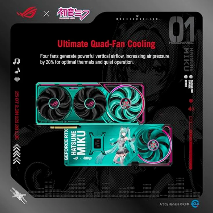 ASUS ROG ASTRAL RTX5080 16GB GDDR7 OC Hatsune Miku Edition Gaming-Grafikkarte mit 4 Lüftern, NVIDIA DLSS 4, ARGB-Beleuchtung, PCIe 5.0, 2x HDMI 2.1b, 3x DisplayPort 2.1b – Bild 4