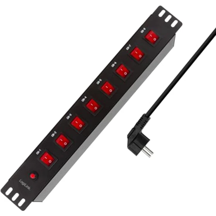 LogiLink PDU8D01, Steckdosenleiste mit 8 einzeln schaltbaren Schutzkontaktsteckdosen, Metallgehäuse, 19-Zoll-Schrankeinbau, CEE, 2 m – Bild 3