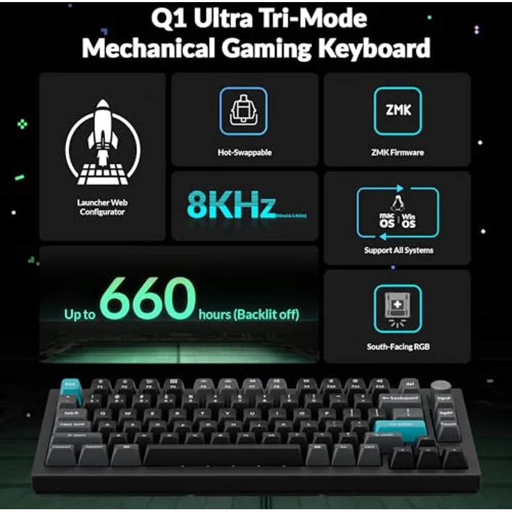 Keychron Q1 Ultra 8K, 75 % Kabellose Mechanische Tastatur, Aluminium, 82 Tasten, ZMK-programmierbar, POM Switch - Red – Bild 2