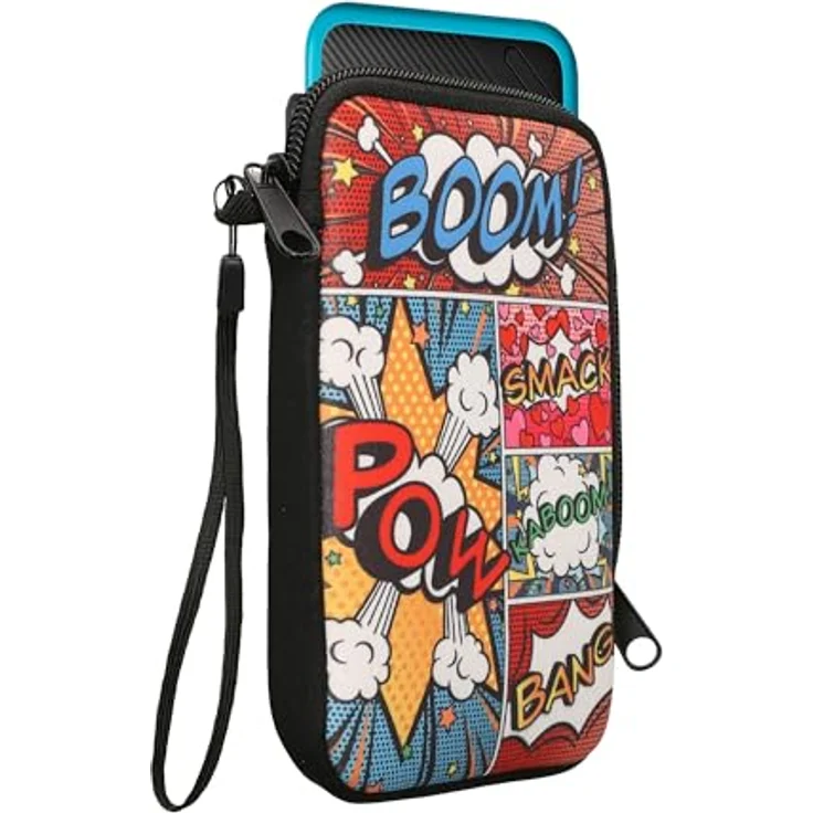 kwmobile Neopren Hülle kompatibel mit Nintendo 3DS XL, Mehrfarbige Tasche mit Comic Symbolen und Reißverschluss – Bild 5