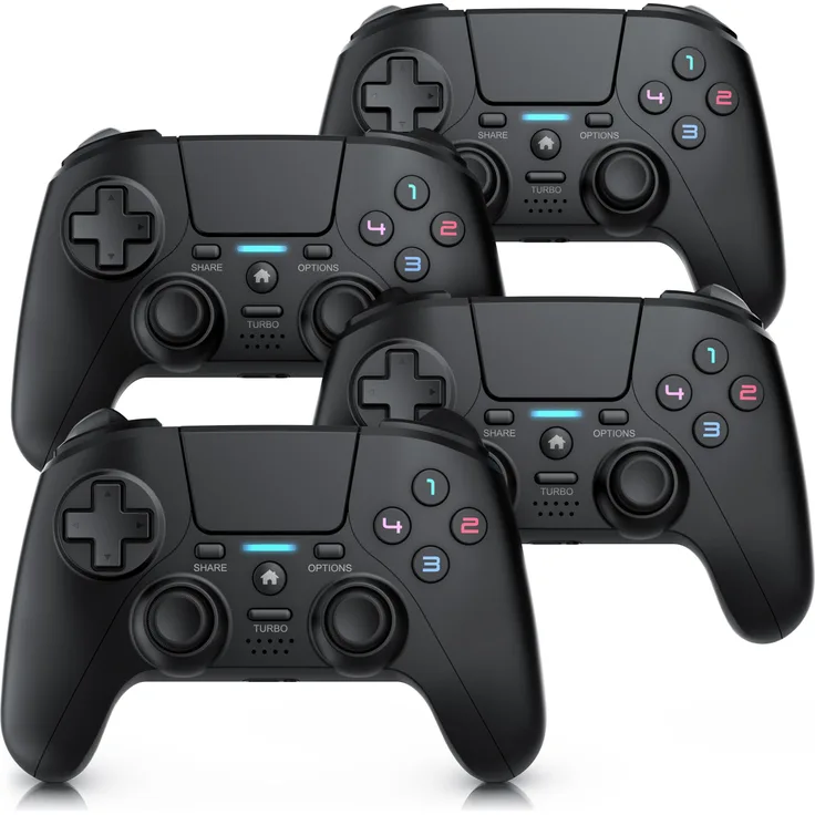 CSL Wireless Gamepad für PS4 & PC, 4er Set mit Dual Vibration, Touchpad und Lautsprecher, ergonomisches Design, bis zu 12 Stunden Akkulaufzeit