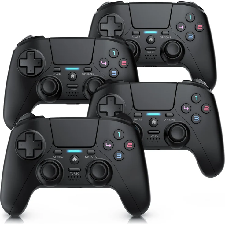 CSL Wireless Gamepad für PS4 & PC, 4er Set mit Dual Vibration, Touchpad und Lautsprecher, ergonomisches Design, bis zu 12 Stunden Akkulaufzeit