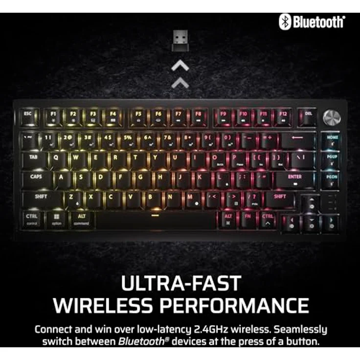 Corsair K65 Plus Wireless, 75% RGB Hot-Swappable mechanische Gaming-Tastatur mit taktilen MLX Fusion-Switches, zwei Schichten Sounddämpfung, PBT Keycaps, QWERTY NA, Schwarz – Bild 5