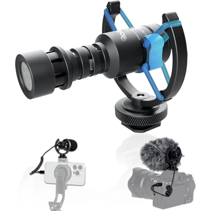 Rollei Hear:Me Mini 2, Richtmikrofon für Kamera und Handy, kristallklare Audioqualität mit Nierencharakteristik, Plug and Play, Anti-Schock-Halterung, Schwarz
