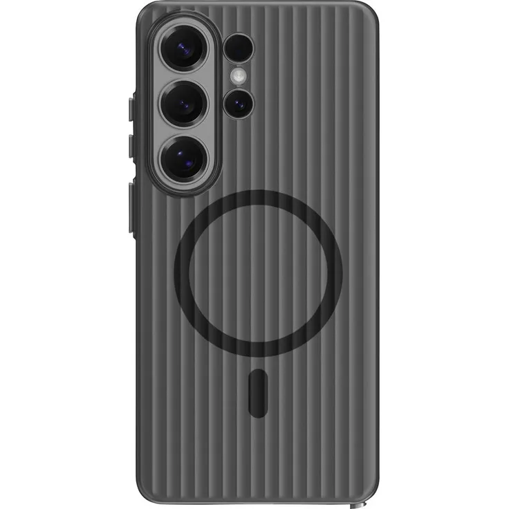 4Smarts Backcover Aero für Samsung Galaxy S26 Ultra, Schwarz-Transparent, Induktives Laden, Magnetring, Riffel-Design