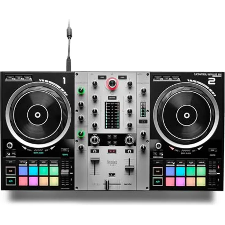 Hercules DJ Control Inpulse 500, DJ-Controller mit professioneller Audio-Konnektivität und hochwertigem Koffer, silber