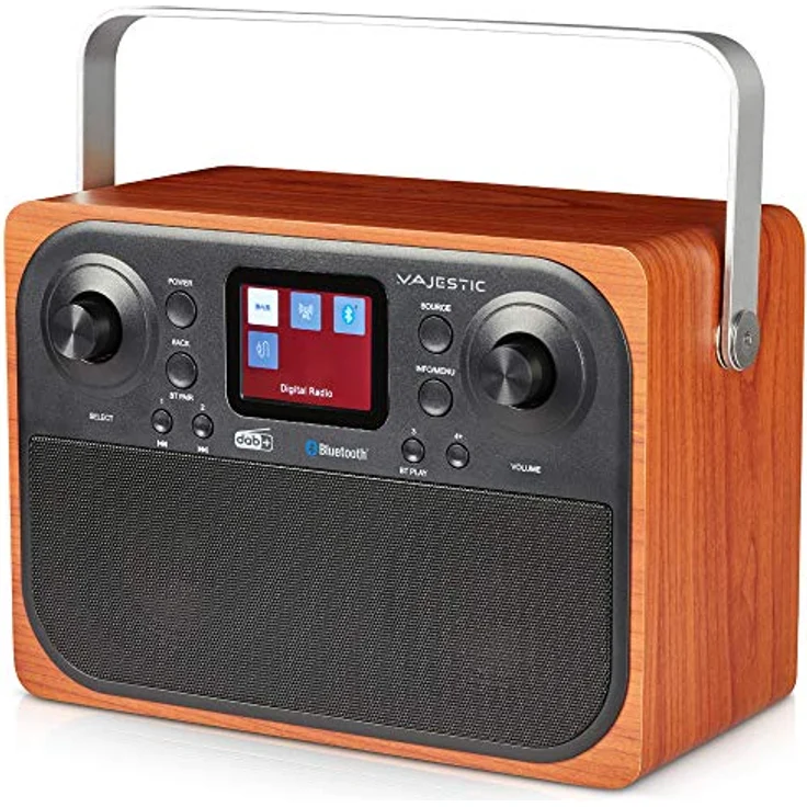 Majestic RT-197 DAB Radio Digitaluhr, DAB+, FM, Bluetooth, TFT-Display, Schwarz/Braun Holz – Bild 1