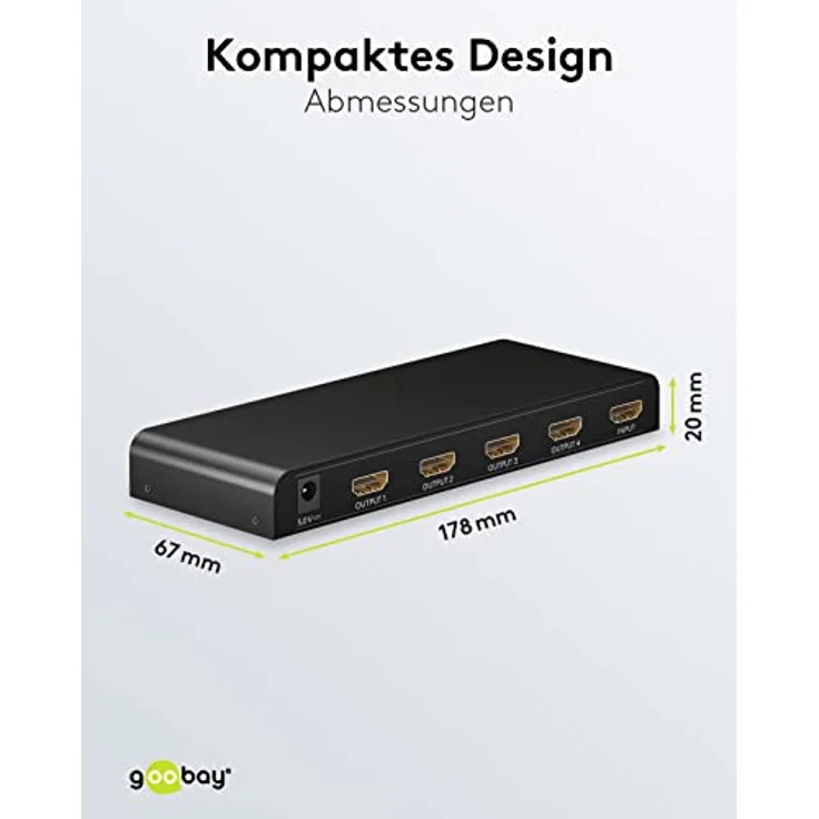 goobay 58482 HDMI Splitter 1 in 4 Out / 4K bei 30Hz (2160p) HDMI Verteiler/HDMI 1.4 Switch für Vier Monitore mit 60Hz bei 1080p – Bild 5