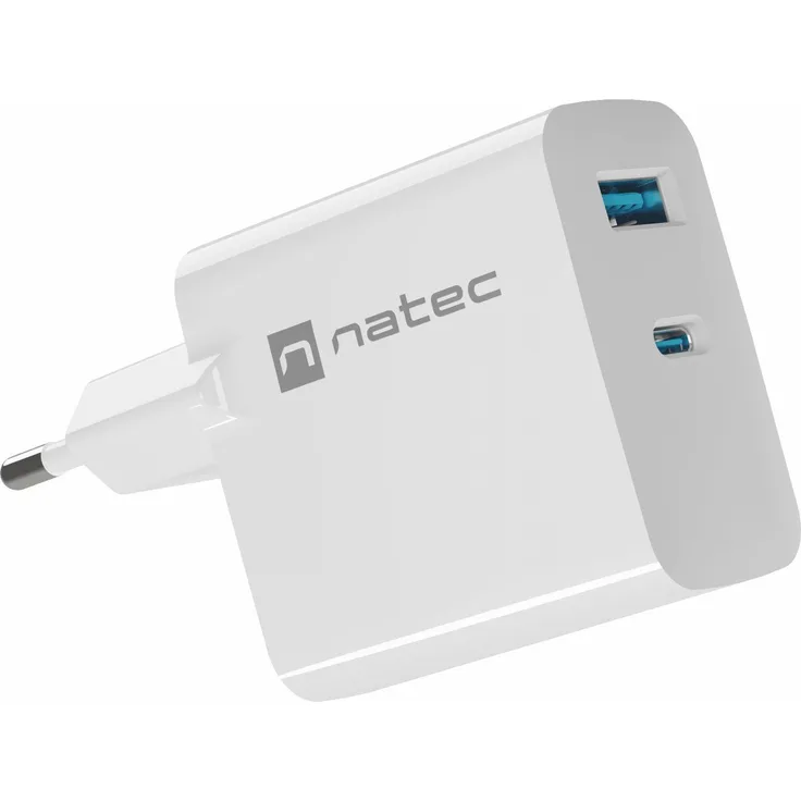 Genesis Natec Ribera Gan, USB Ladegerät mit 1x USB-A + 1x USB-C, 65W, Weiß, Quick Charge 3.0, Power Delivery 3.0