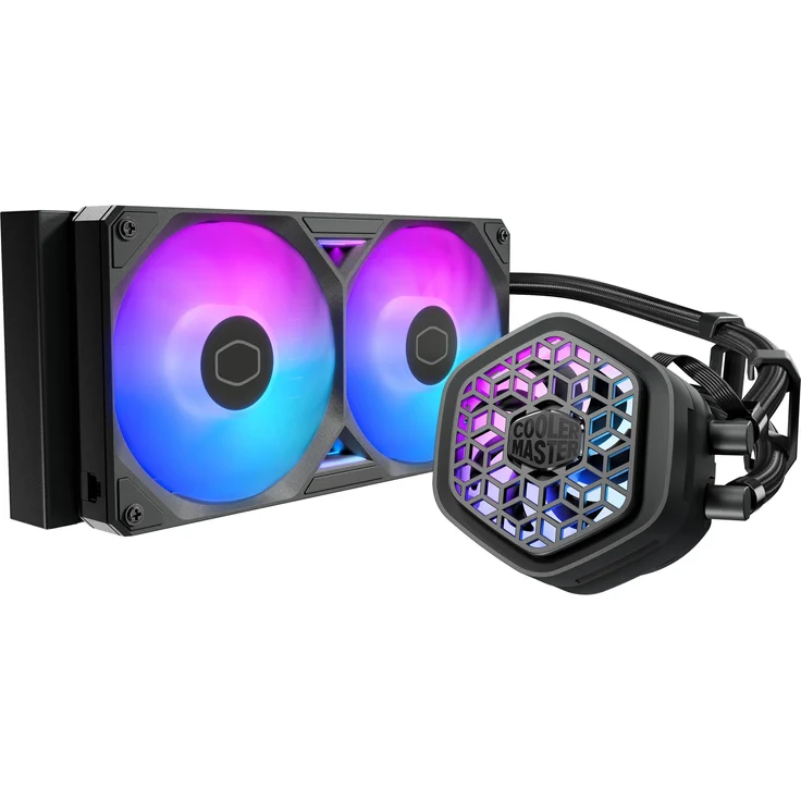 Cooler Master MasterLiquid 240 Atmos II VRM Fan, CPU Wasserkühler mit 240 mm Kühler, zwei 120 mm Lüftern, Schwarz