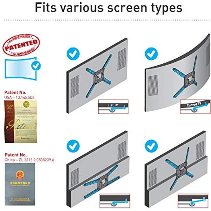 Barkan Long TV Wandhalterung, 13 - 90 Zoll Doppelarm, Schwenkbar / Vollbewegung flach & curved Fernseher TV Halterung, hält bis 60Kg, Extra stabil, für LED OLED LCD, Max. VESA 600x400 – Bild 3