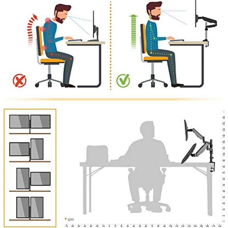 RICOO Dual Monitor Halterung Tisch Mechanische Feder für 17-32 Zoll, VESA Tischhalterung, Monitorarm TS9611, Monitorhalterung 2 Monitore Arm Bildschirmhalterung Bildschirm Halter – Bild 5