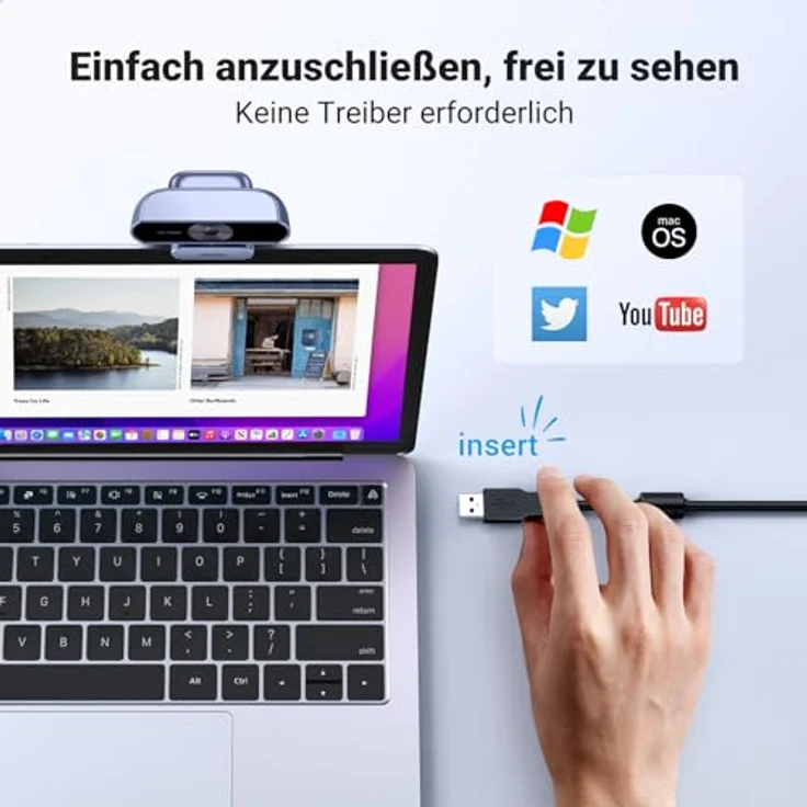Ugreen Webcam Ugreen Kamera internetowa z mikrofonem Ugreen 15728 USB (srebrna), Grau – Bild 4