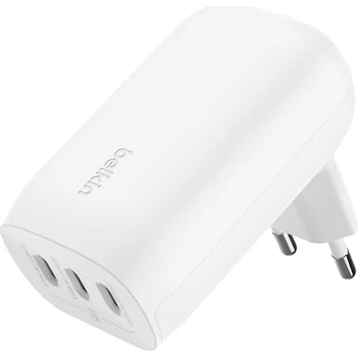 Belkin BoostCharge USB-C-Ladegerät mit DREI Anschlüssen und PPS (67 W), USB-C PD 3.1-iPhone-Schnellladegerät für die iPhone 15-Serie, MacBook Pro, AirPods, Galaxy und andere PD-fähige Geräte – Weiß – Bild 1