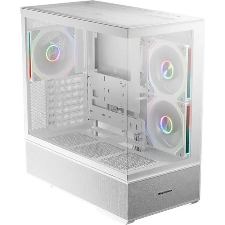 LC-Power LC-812W-ON Quartz Vision, Midi-Tower PC-Gehäuse mit 3 vorinstallierten 140-mm-ARGB-Lüftern, weiß