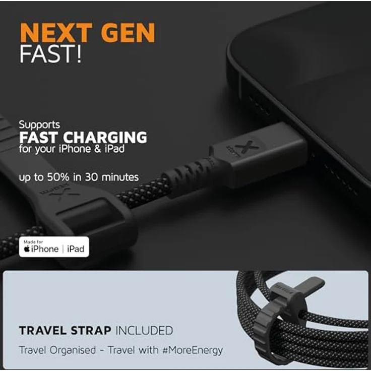 Xtorm Next Gen USB zu Lightning Kabel, 3 Meter, flexibles und langlebiges Kabel in Schwarz für Apple Geräte – Bild 4