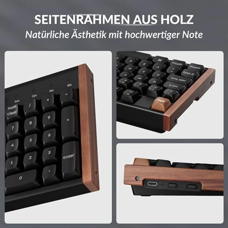 Keychron K10 HE, kabellose Gaming-Tastatur mit Gateron Nebula Dual-Rail-Magnetschaltern, 100% ISO-DE-Layout, Aluminium- und Holzrahmen, programmierbar, für Mac und Windows – Sonderedition (Schwarz) – Bild 4