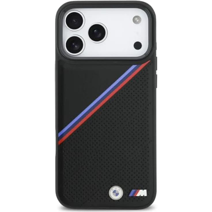 BMW Handyhülle Case iPhone 17 Pro Max, MagSafe Kunstleder schwarz mit Tricolor Metall Logo und Kantenschutz, 6,9 Zoll – Bild 3