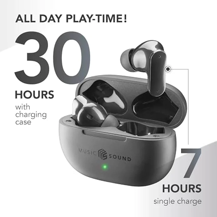 Music Sound Shield, True Wireless Stereo (TWS) Kopfhörer mit aktiver Geräuschunterdrückung, bis zu 30 Stunden Spielzeit, Schwarz – Bild 5
